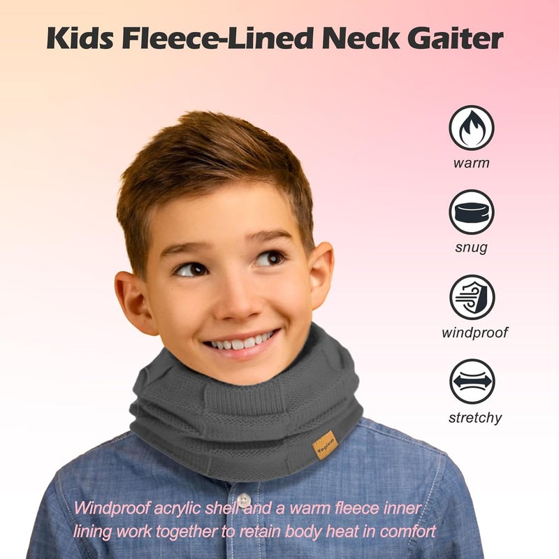 Vogium Kids Double-layer Knit Neck Warmer Gaiter | Thermal Fleece Face Cover for 6-14 Year Olds Boys Girls | Ski, Play - Image 2
